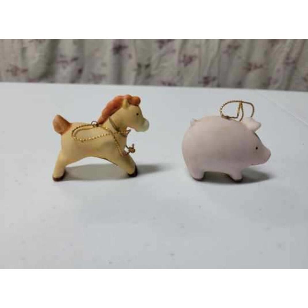 Homco Vintage Christmas Ornaments Holly Leaf Pig Donkey Figurine Set - Picture 2 of 5